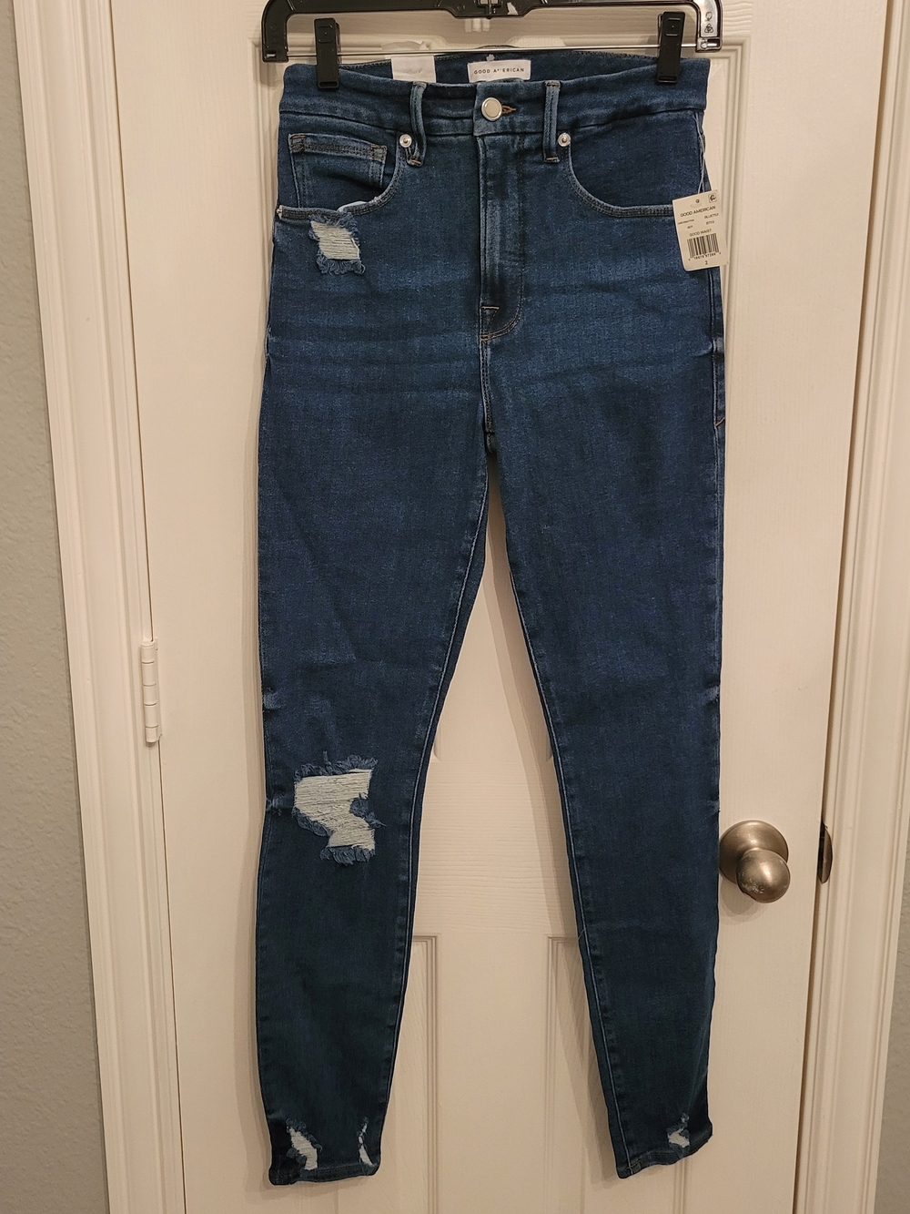 Good American Dark Blue Distressed Skinny Jeans